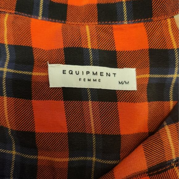 Equipment Red Black Plaid Silk Button Down Blouse Size M - Picture 2 of 12